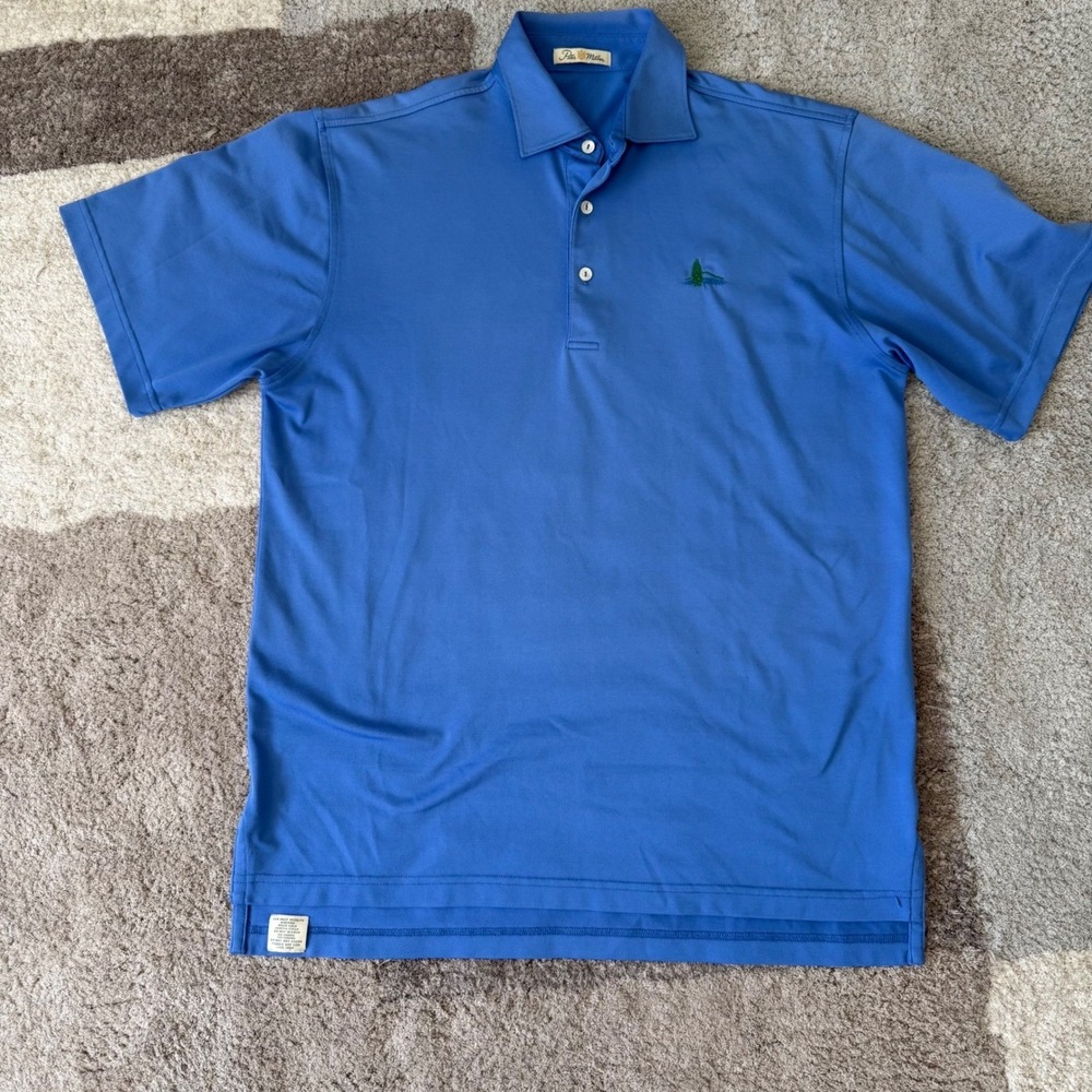 Peter Millar Mens Blue Short Sleeve Pique‎ Polo Shirt Golf Casual Size XL
